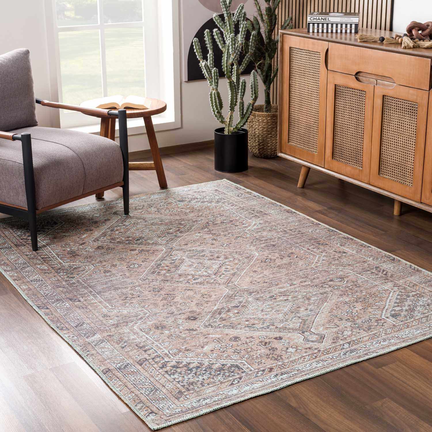 Alfombra lavable de pelo plano marrón Barny