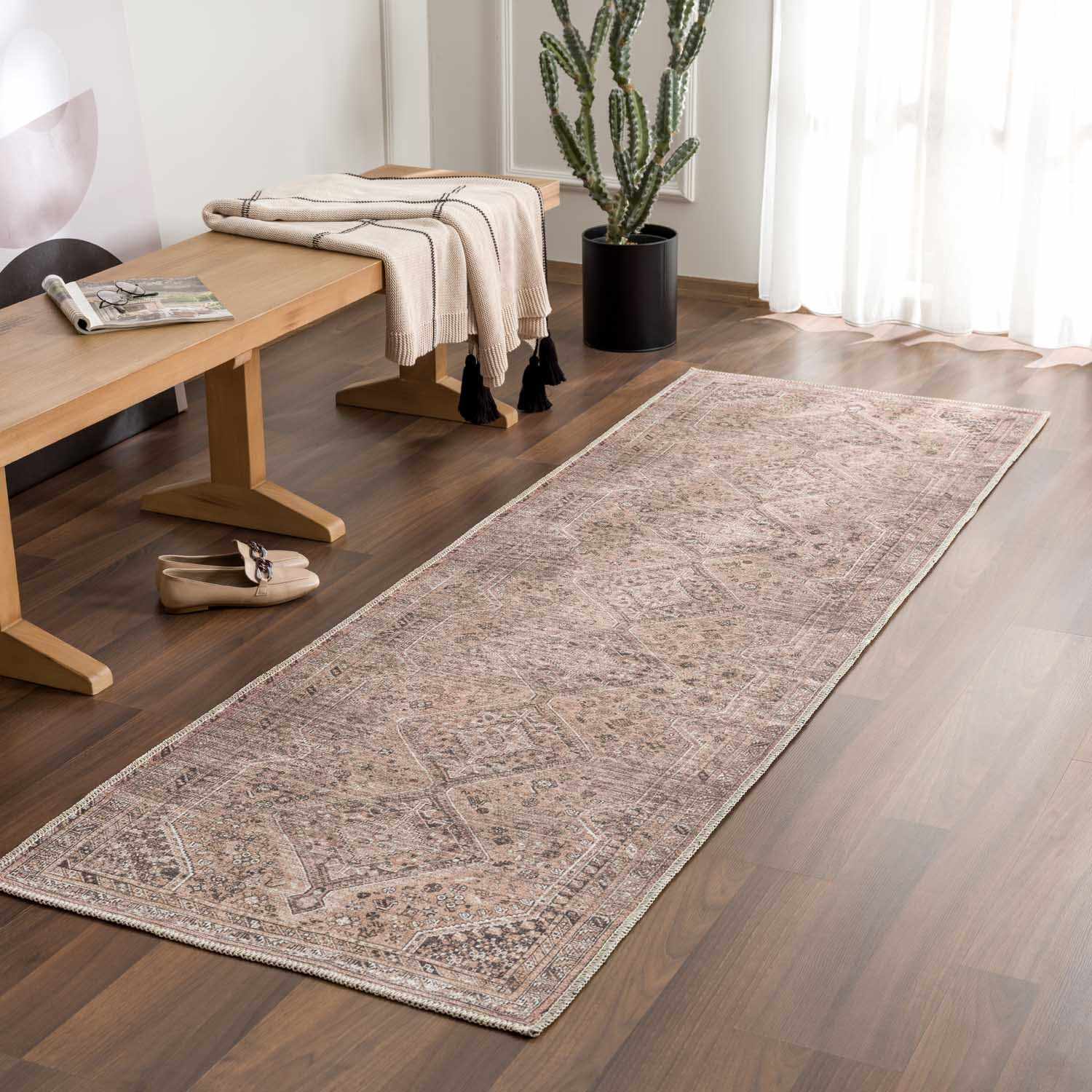 Alfombra lavable de pelo plano marrón Barny