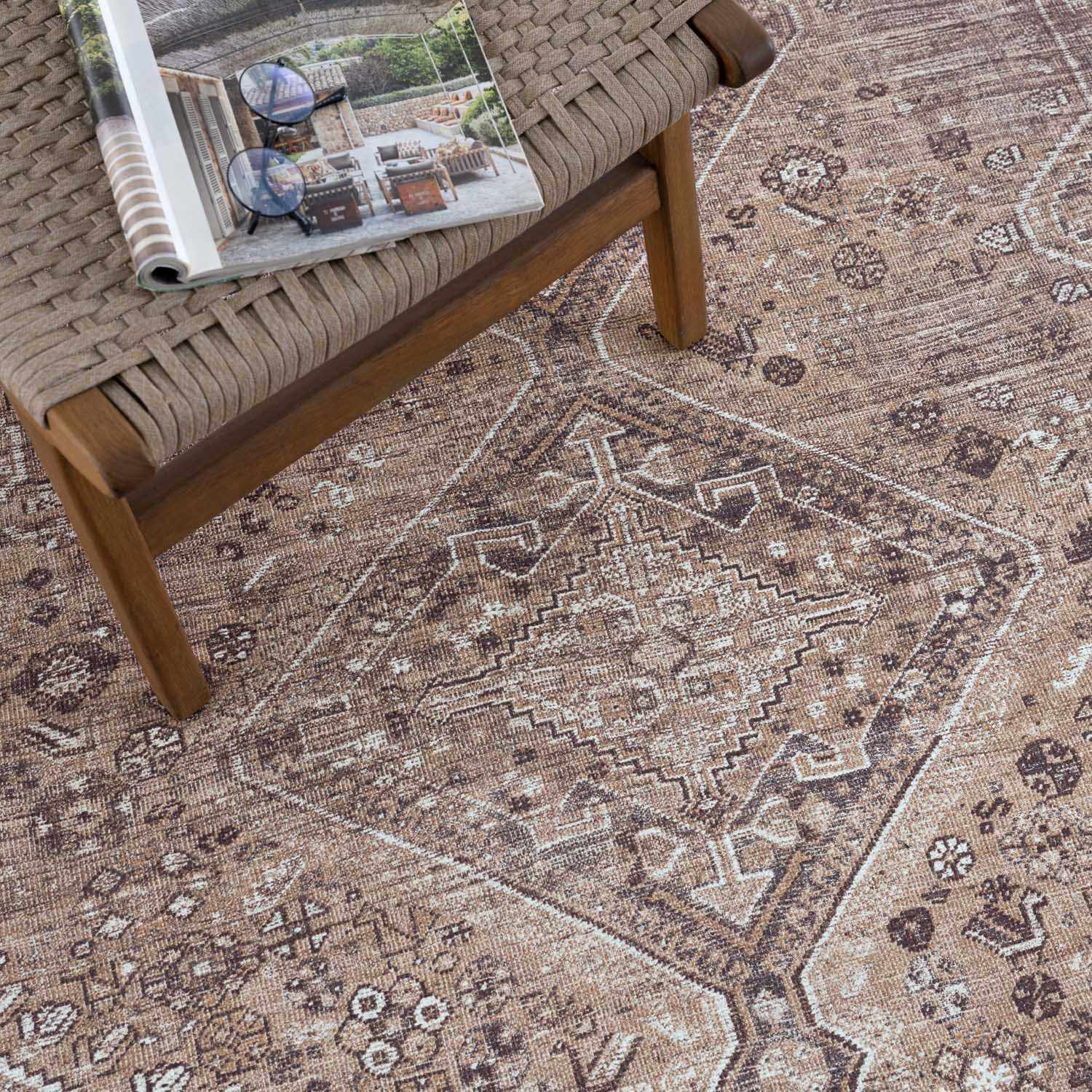 Alfombra lavable de pelo plano marrón Barny