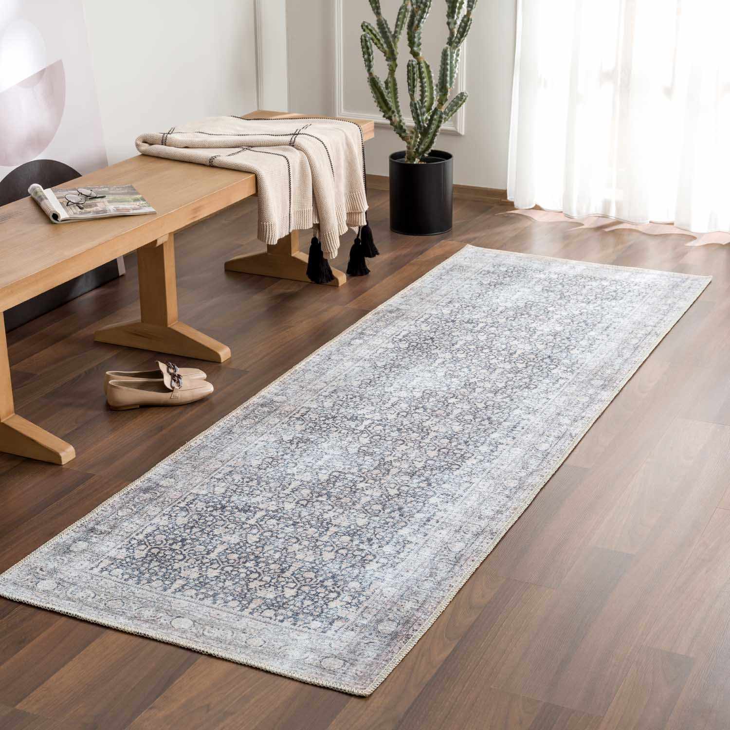Alfombra lavable de pelo plano vintage Hedda