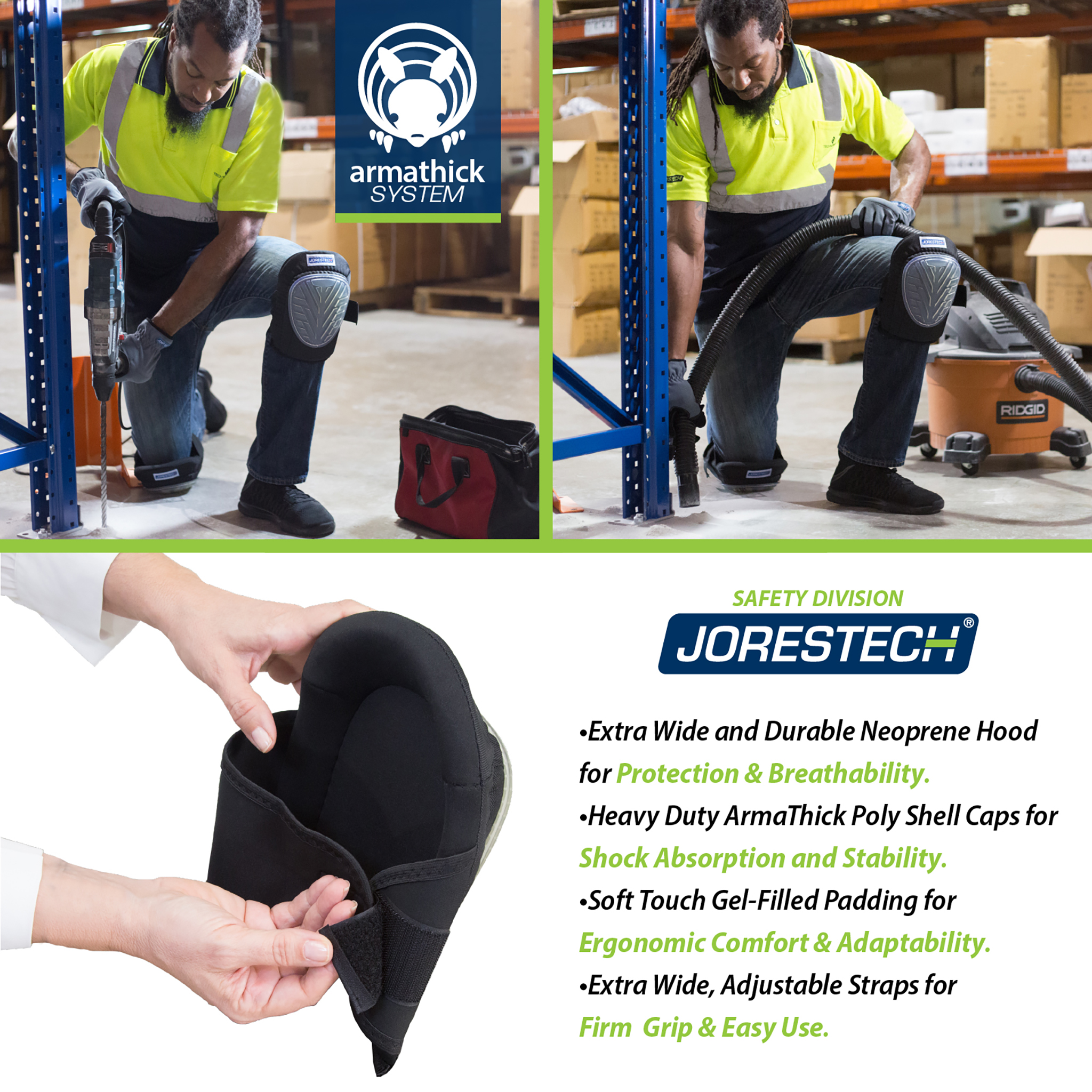Anti-Skid Knee Pads with Gel Filled Shell Caps