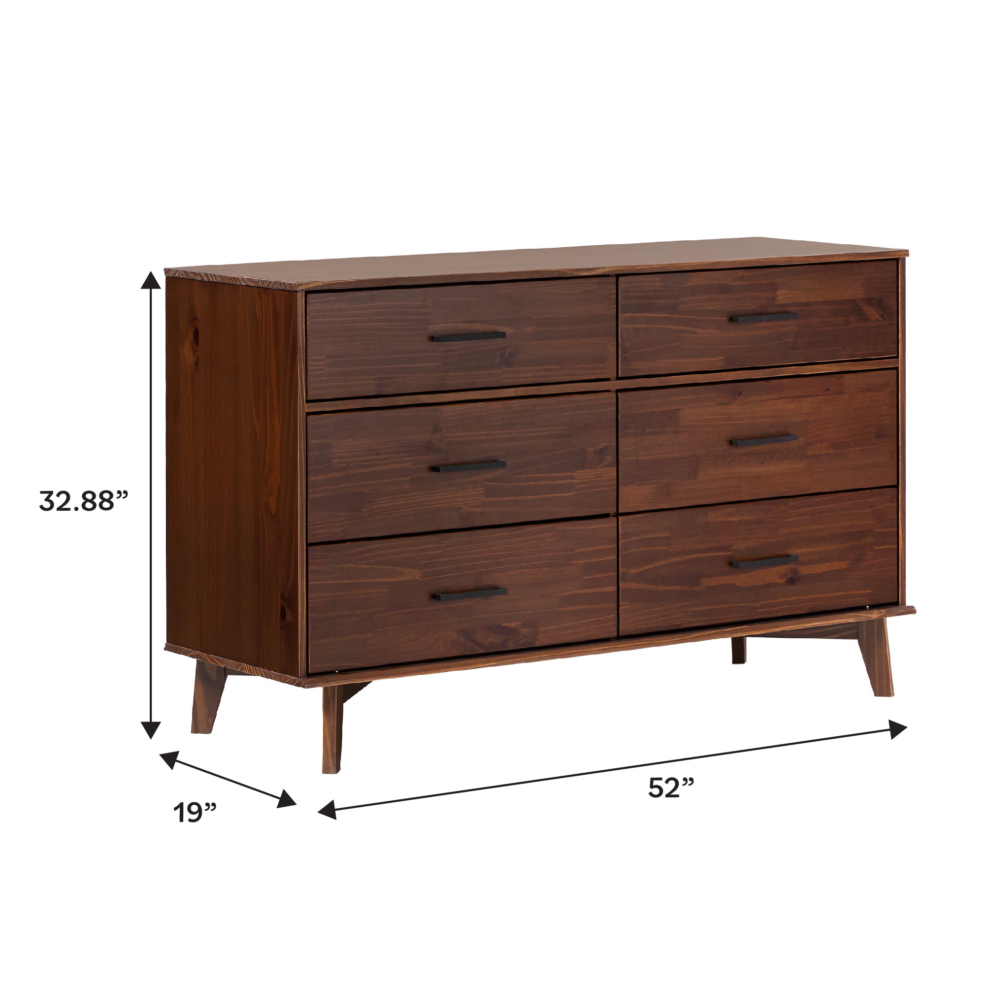 Cómoda moderna Sloane de madera maciza con 6 cajones y tiradores de metal