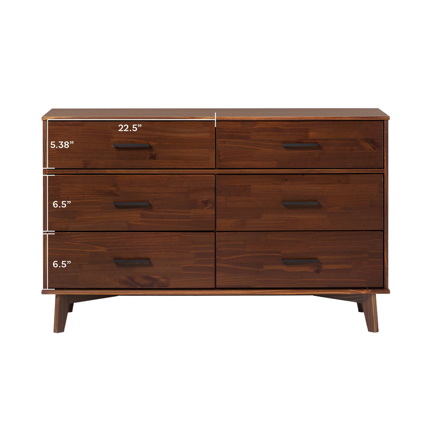 Cómoda moderna Sloane de madera maciza con 6 cajones y tiradores de metal