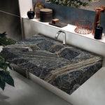 Lavabo rectangular moderno de mármol negro Adriatic para baño montado en la pared (ancho) 16" (largo) 30" (alto) 6"