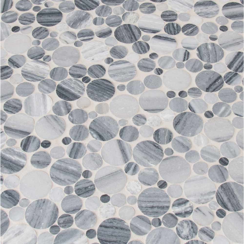 Mosaico de mármol pulido de 30 x 30 cm con diseño de piedra de río gris de Alaska, montado en malla - Colección MSI