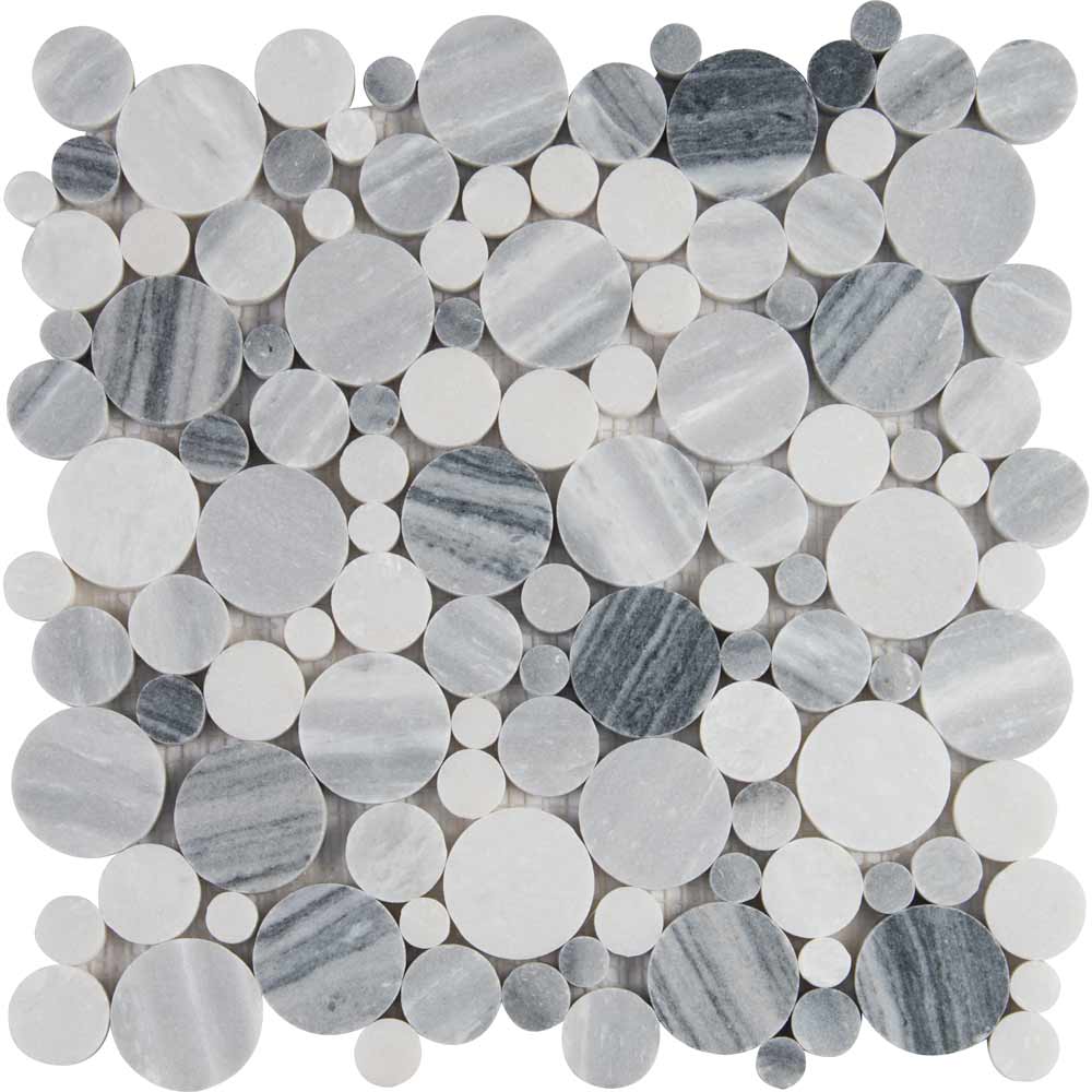 Mosaico de mármol pulido de 30 x 30 cm con diseño de piedra de río gris de Alaska, montado en malla - Colección MSI