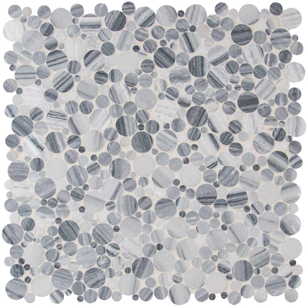 Mosaico de mármol pulido de 30 x 30 cm con diseño de piedra de río gris de Alaska, montado en malla - Colección MSI