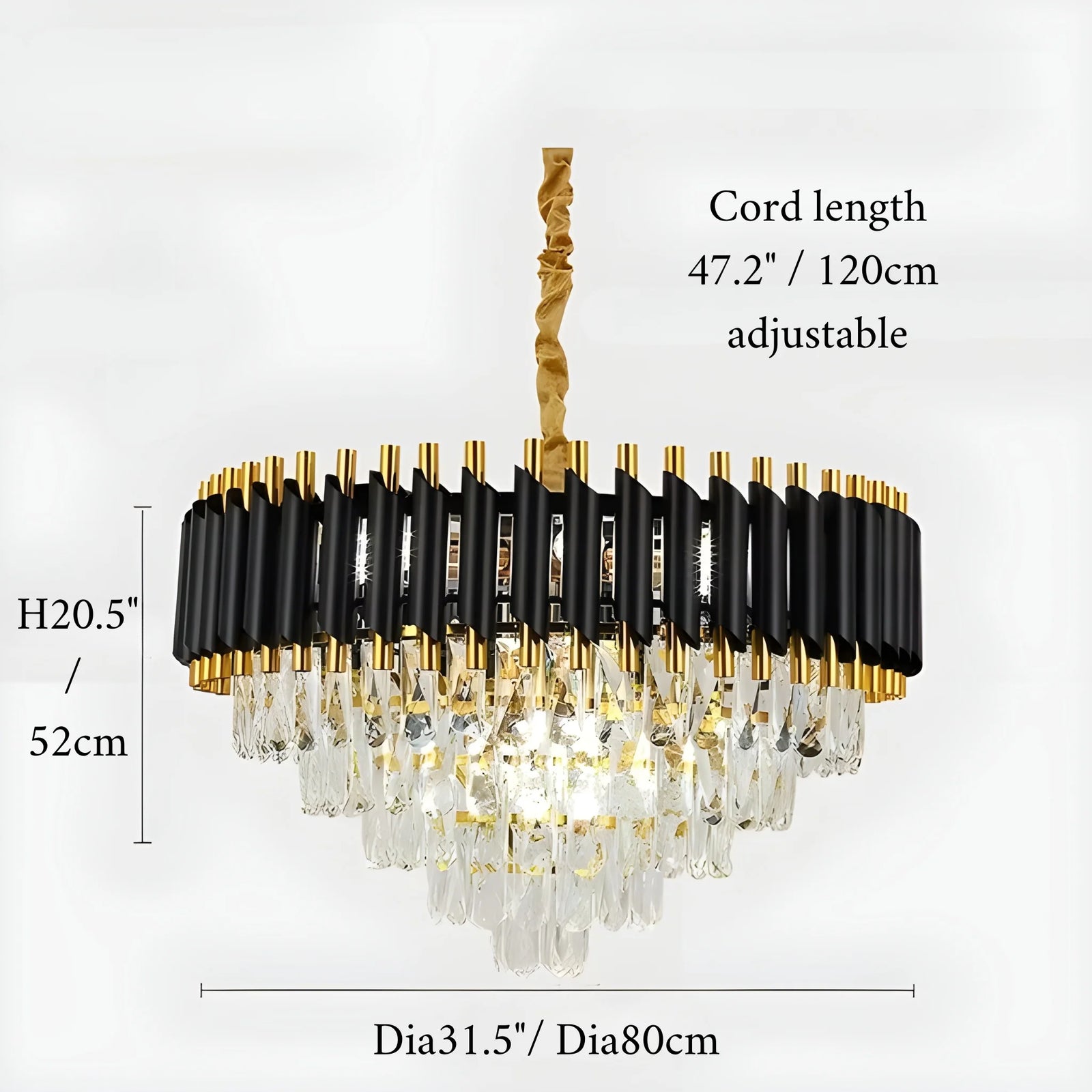 Alfonsine | Lámpara colgante de cristal negro de lujo con luces LED para sala de estar