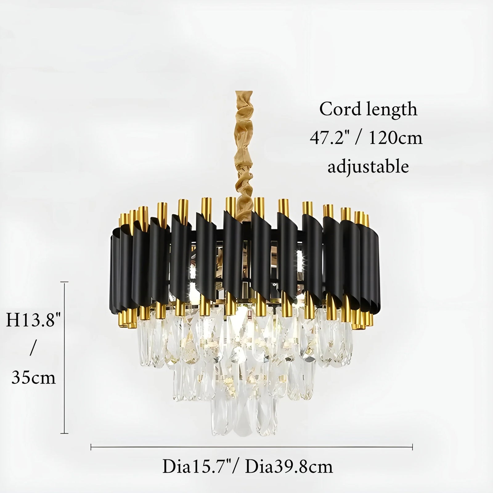 Alfonsine | Lámpara colgante de cristal negro de lujo con luces LED para sala de estar