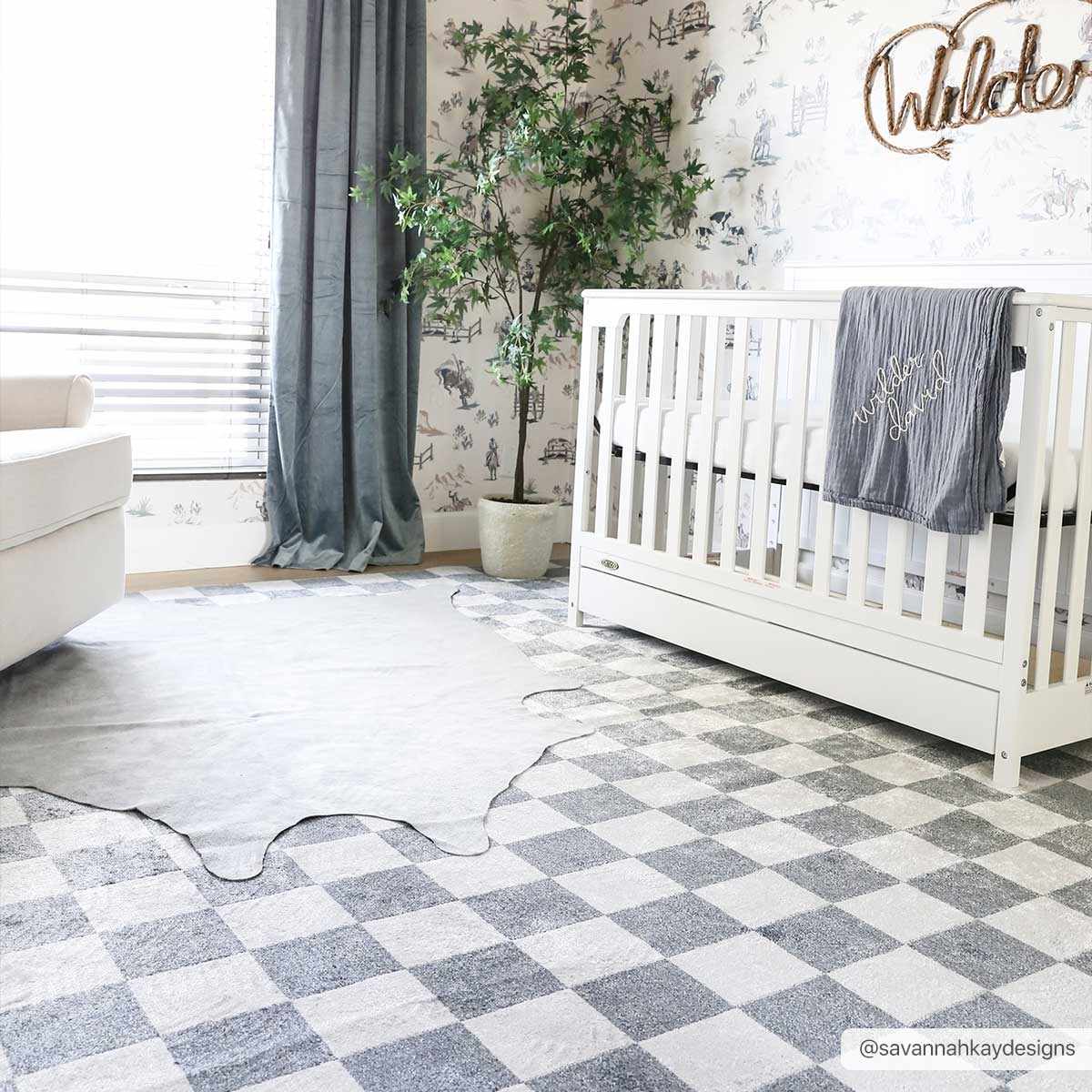 Alfombra lavable a cuadros gris Alie