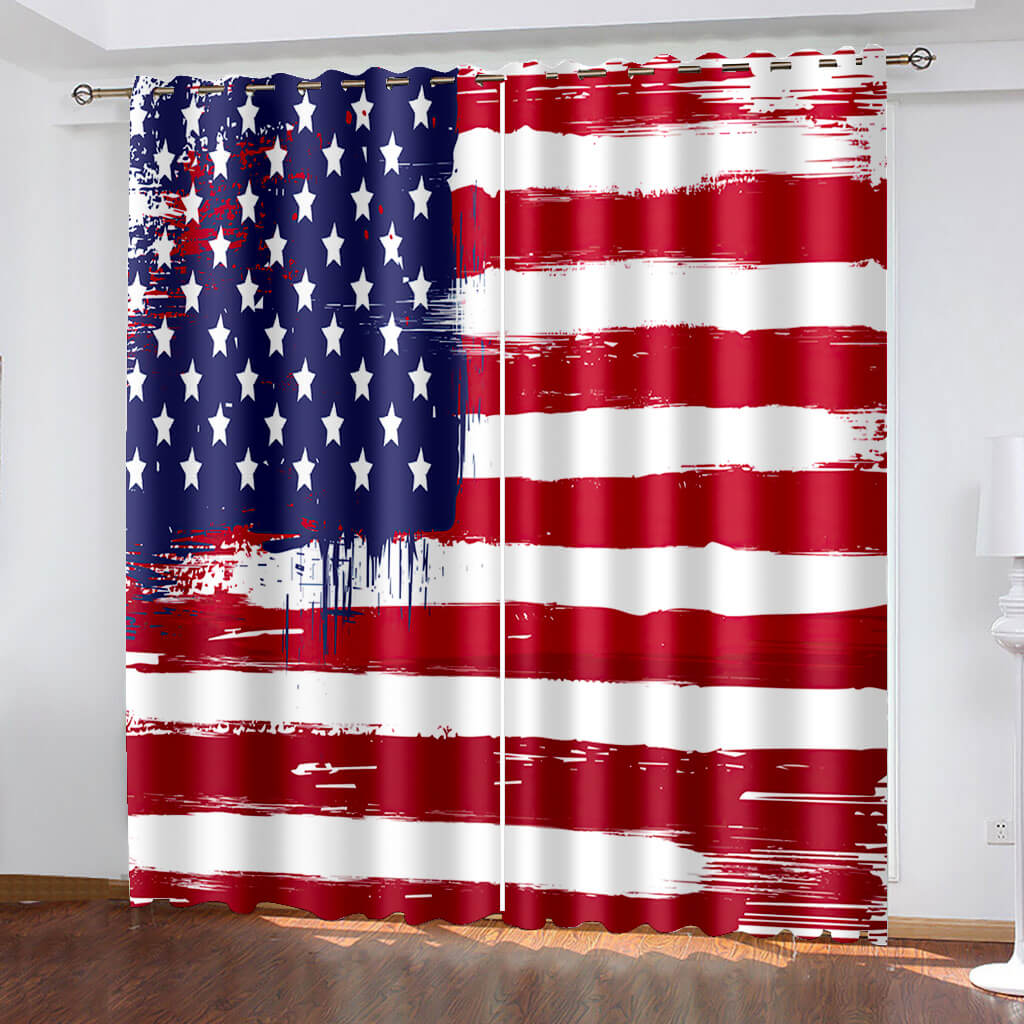 American Flag Curtains Pattern Blackout Window Drapes