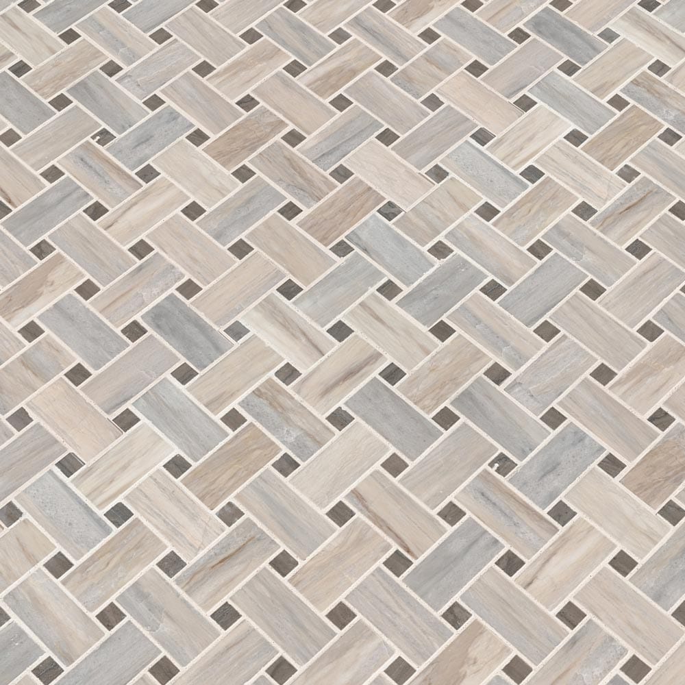 Mosaico de mármol pulido de 30 x 30 cm con diseño de tejido de canasta de angora, montado en malla - Colección MSI
