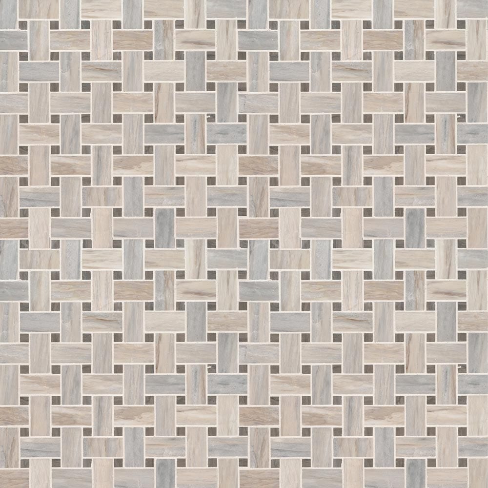 Mosaico de mármol pulido de 30 x 30 cm con diseño de tejido de canasta de angora, montado en malla - Colección MSI