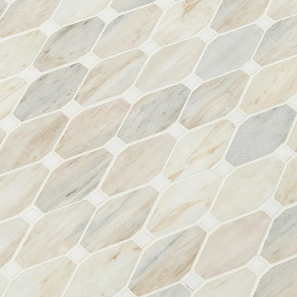 Mosaico de mármol pulido de angora, octogonal alargado, de 30 x 34 cm, montado en malla - Colección MSI
