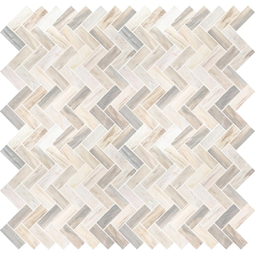 Mosaico de mármol pulido en espiga de angora de 30 x 30 cm, montado en malla - Colección MSI