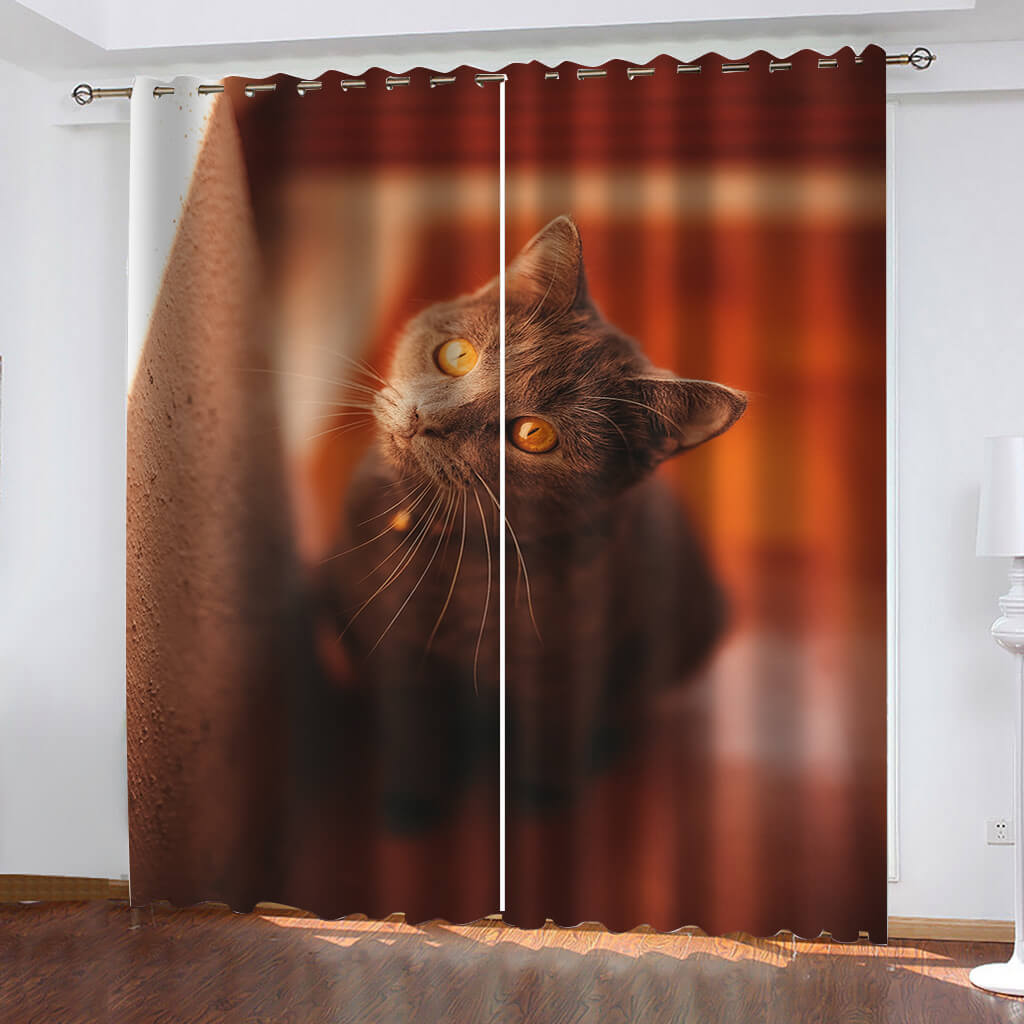 Animal Cute Cat Curtains Blackout Window Drapes