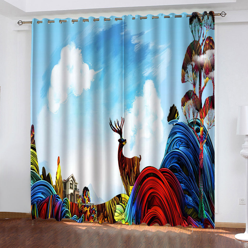 Animal Deer Curtains Pattern Blackout Window Drapes