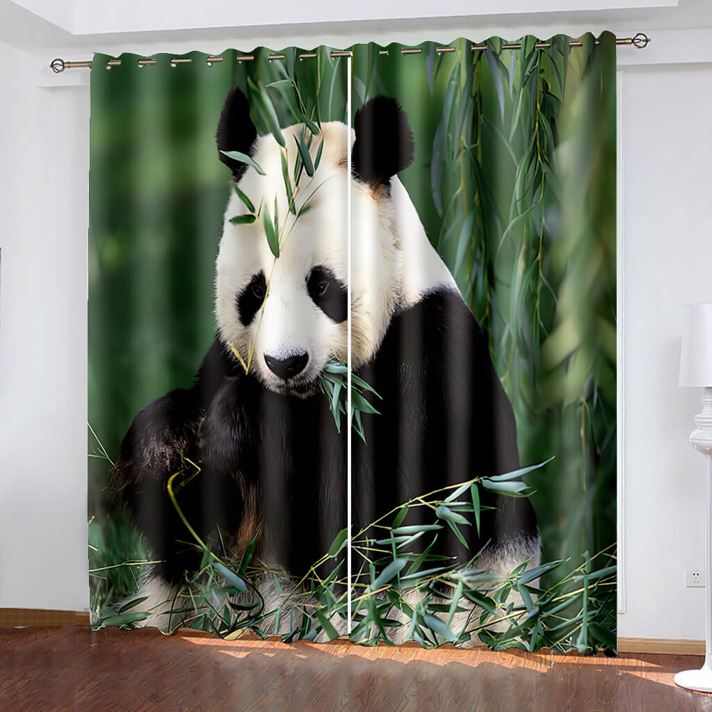 Animal Panda Curtains Pattern Blackout Window Drapes