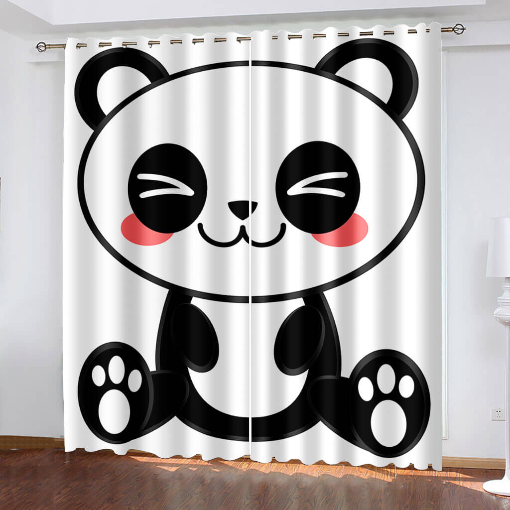 Animal Panda Curtains Pattern Blackout Window Drapes