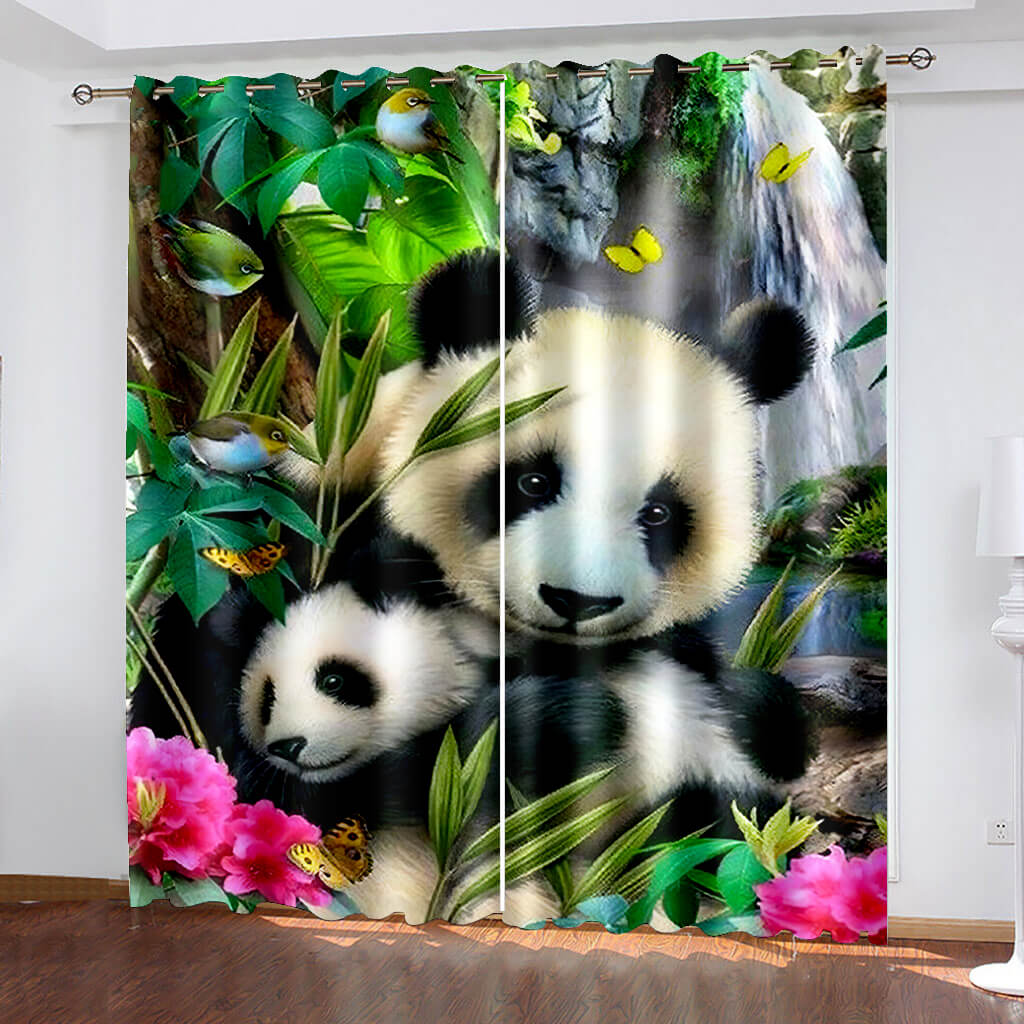 Animal Panda Curtains Pattern Blackout Window Drapes