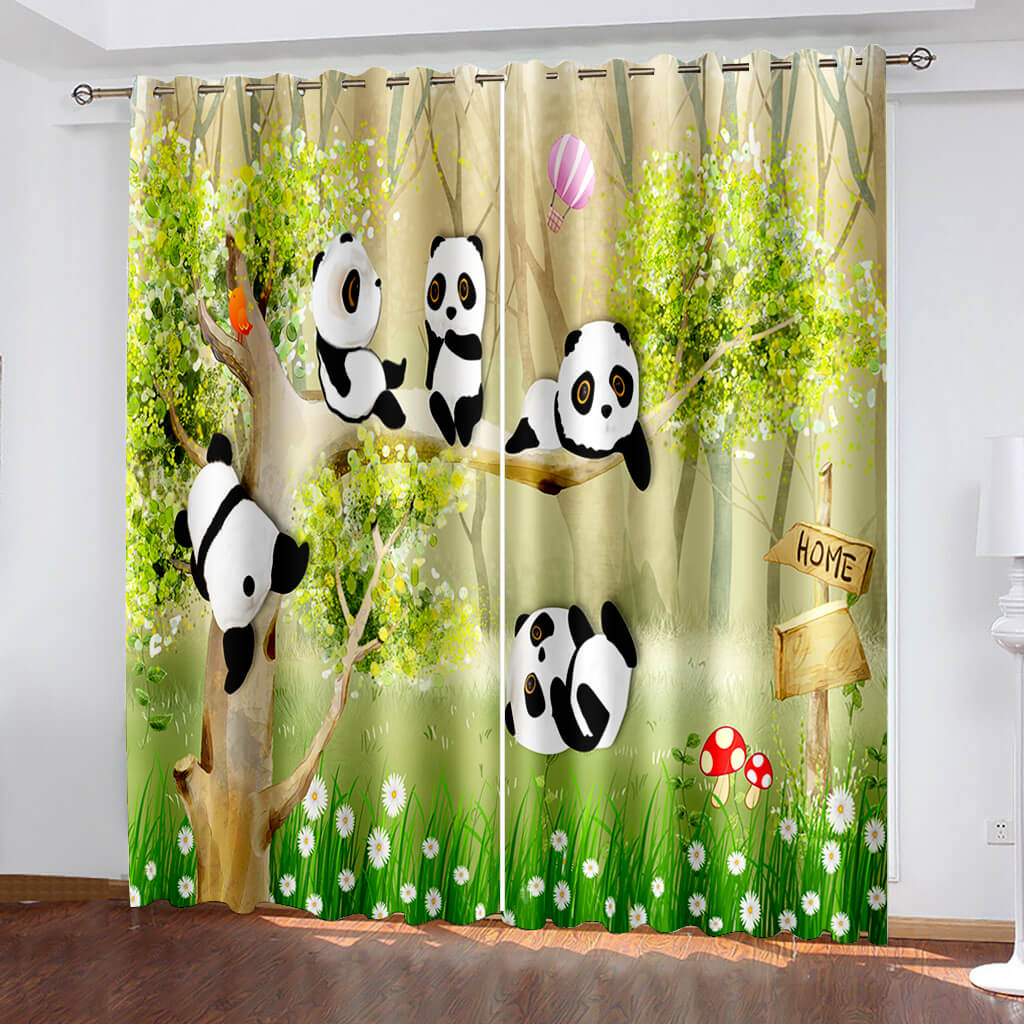 Animal Panda Curtains Pattern Blackout Window Drapes