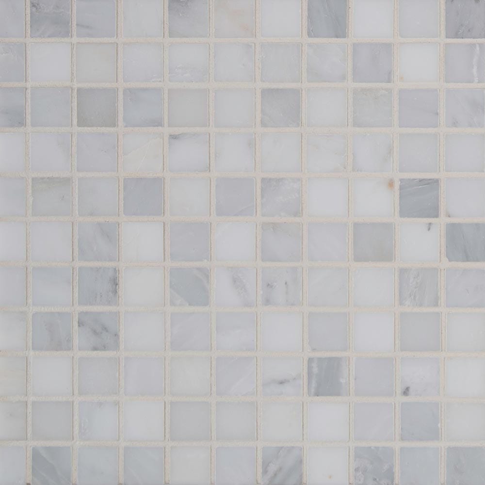 Mosaico de mármol pulido Arabescato Carrara de 30 x 30 cm, montado en malla, 5 x 10 cm - Colección MSI