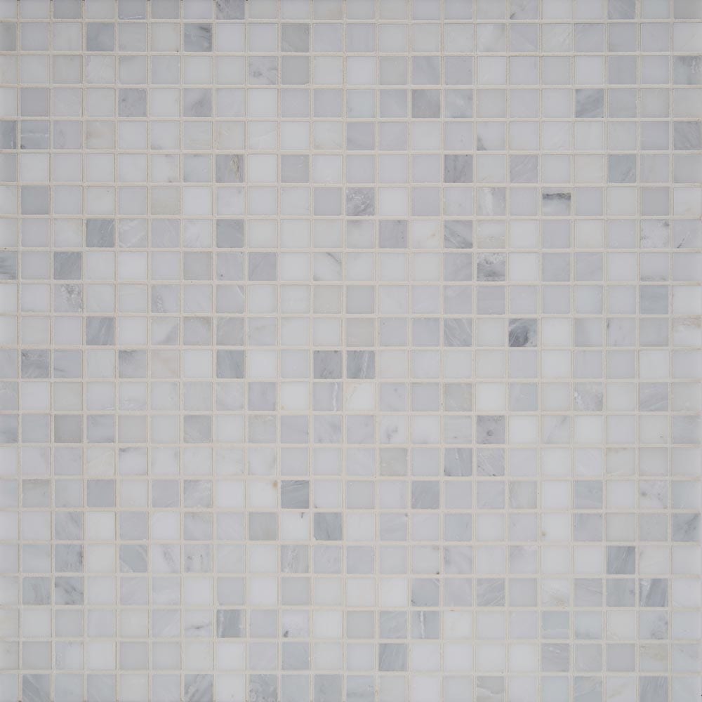 Mosaico de mármol pulido Arabescato Carrara de 30 x 30 cm, montado en malla, 5 x 10 cm - Colección MSI