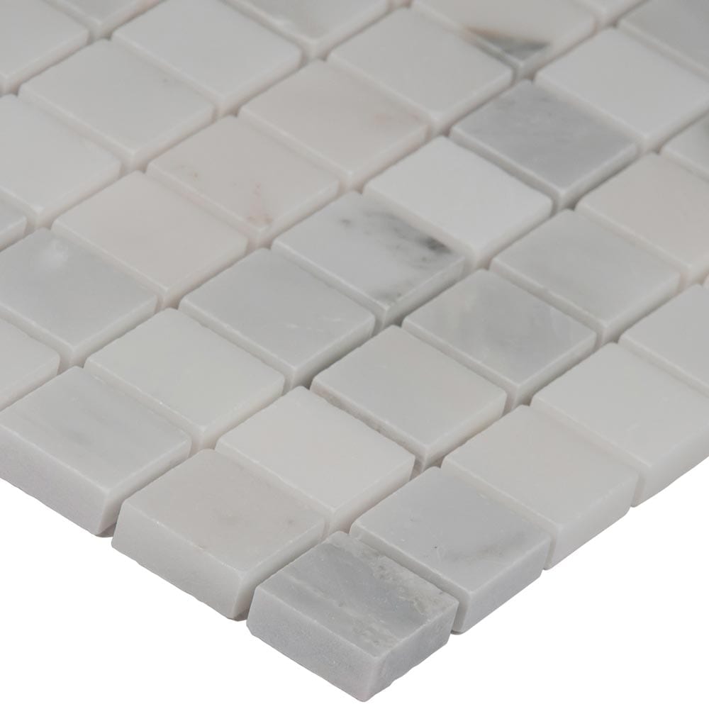 Mosaico de mármol pulido Arabescato Carrara de 30 x 30 cm, montado en malla, 5 x 10 cm - Colección MSI