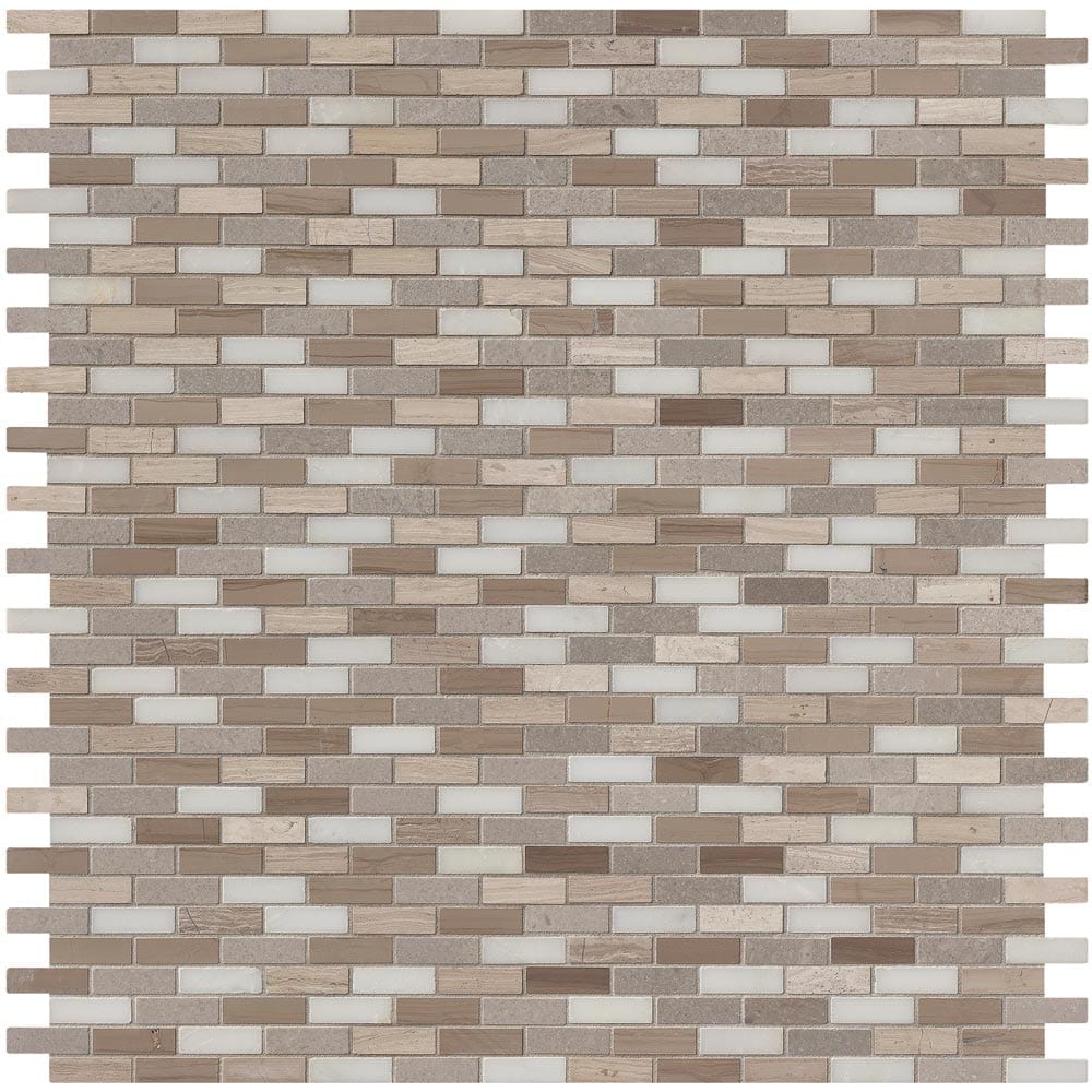 Mosaico de mármol pulido Arctic Storm de 30 x 30 cm para suelo y pared, montado en malla, 1,6 x 5 cm - Colección MSI