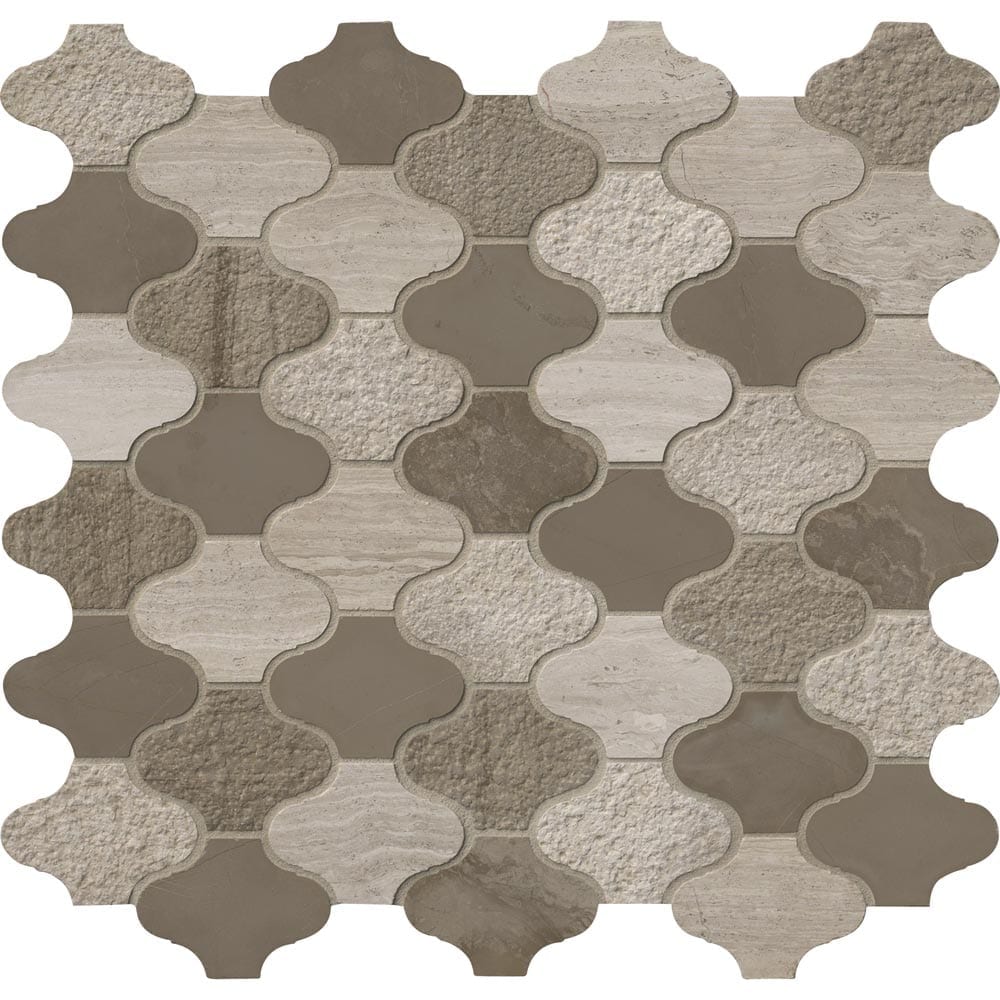 Mosaico de mármol con acabado múltiple, montado en malla, estilo Arabesque Arctic Storm de 30,5 x 32,8 cm - Colección MSI