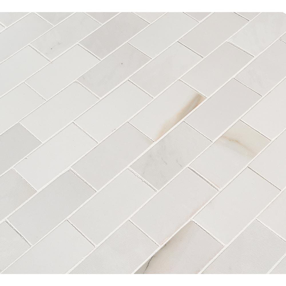 Mosaico de porcelana pulida Aria Bianco de 30 x 30 cm, montado en malla, de 5 x 10 cm - Colección MSI