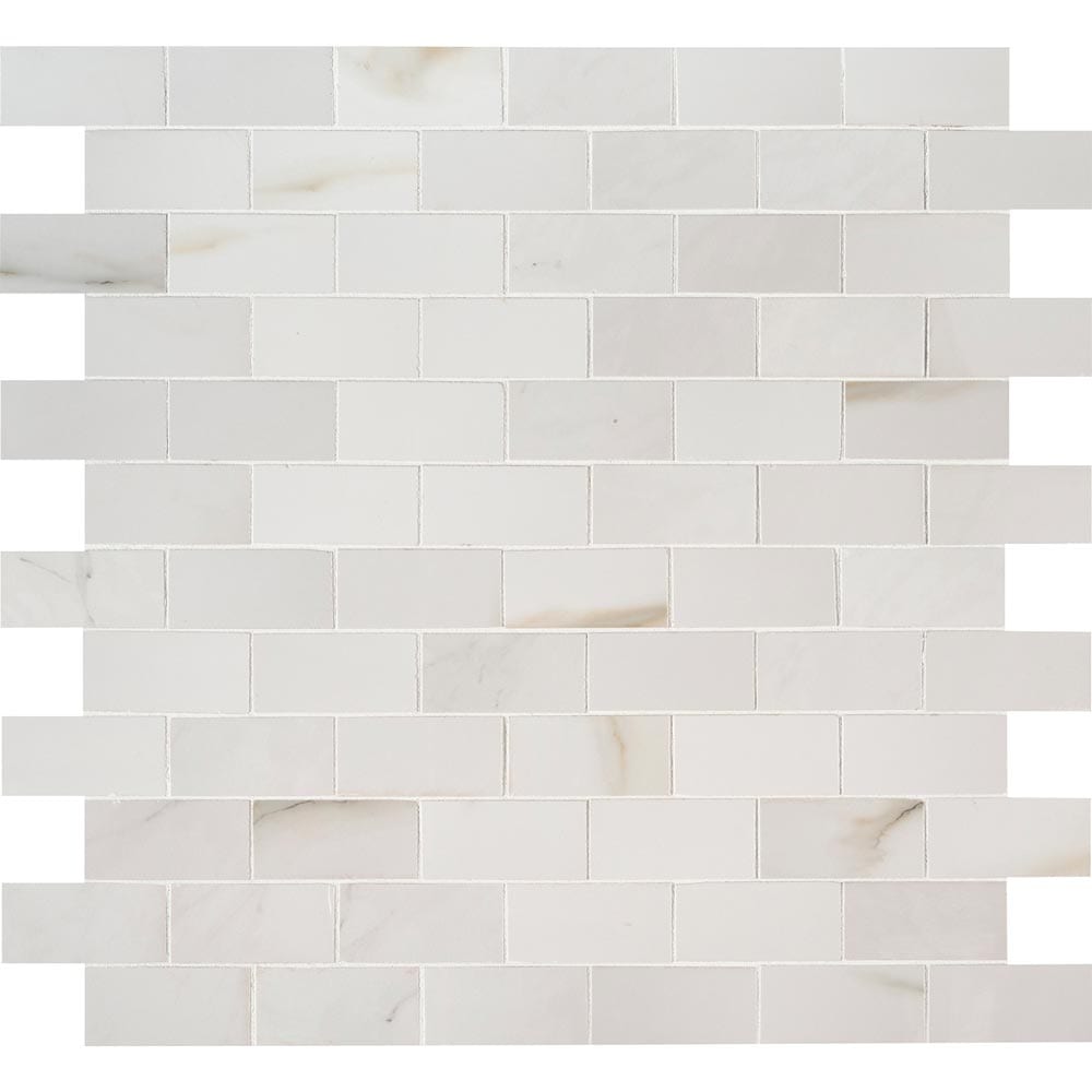 Mosaico de porcelana pulida Aria Bianco de 30 x 30 cm, montado en malla, de 5 x 10 cm - Colección MSI
