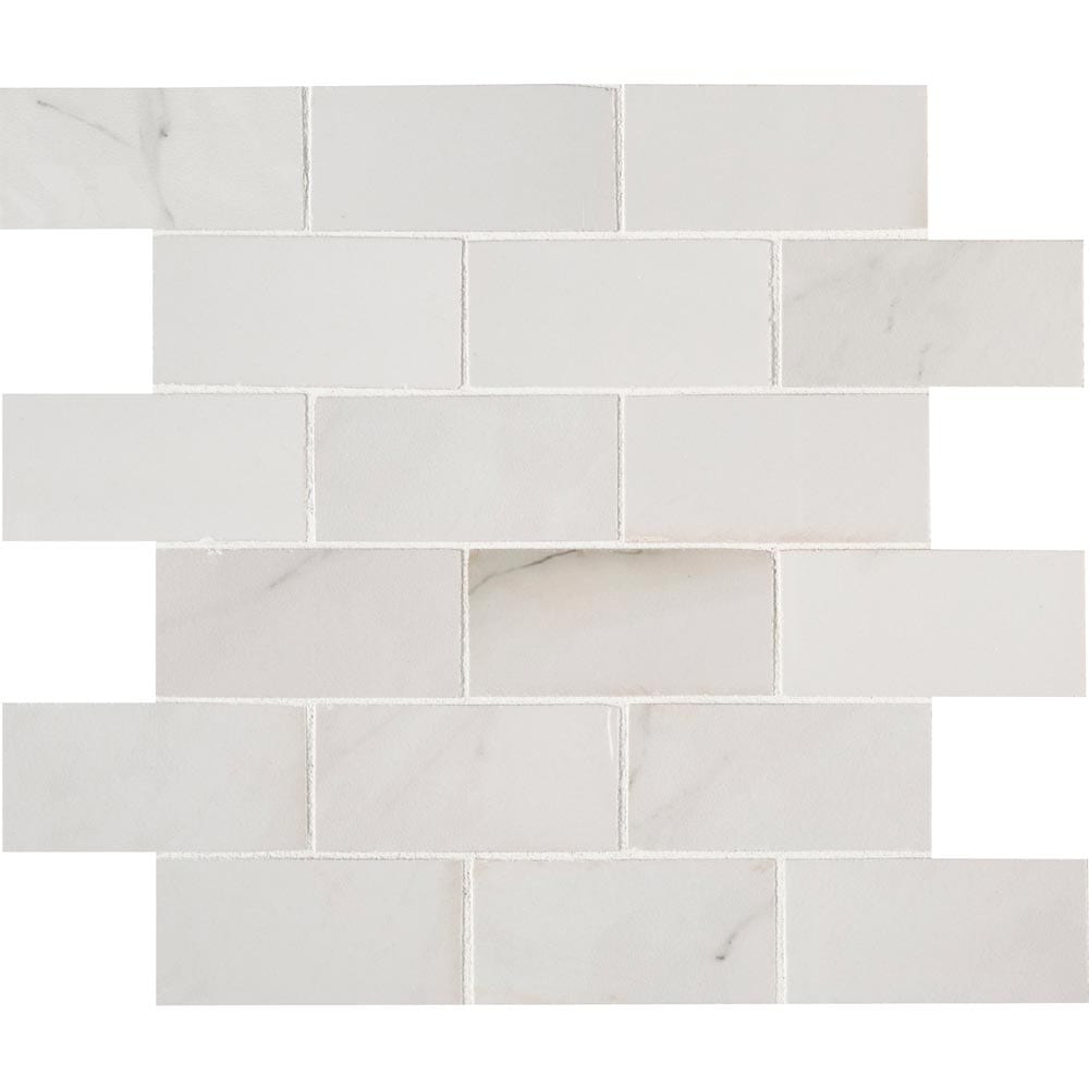 Mosaico de porcelana pulida Aria Bianco de 30 x 30 cm, montado en malla, de 5 x 10 cm - Colección MSI