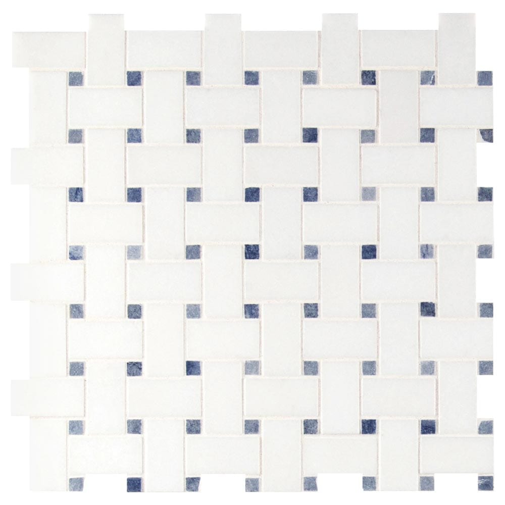 Mosaico de mármol pulido Azula Basket Weave de 30,5 x 30,5 cm, montado en malla - Colección MSI