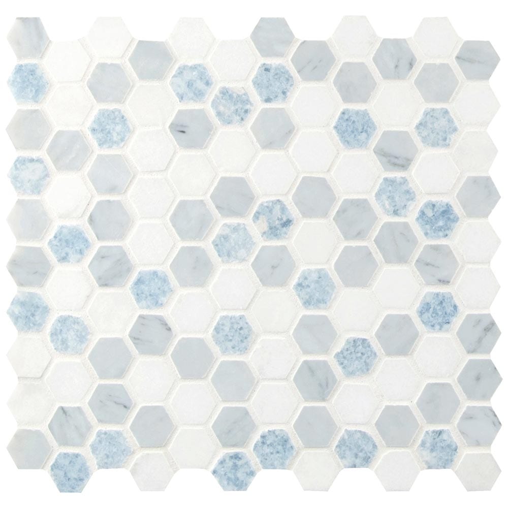 Azula Hexagon - Mosaico de mármol pulido con malla hexagonal de 1 pulgada (29,6 x 30,8 cm) - Colección MSI