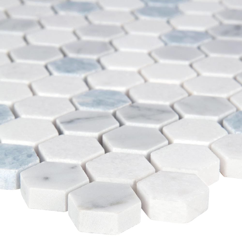 Azula Hexagon - Mosaico de mármol pulido con malla hexagonal de 1 pulgada (29,6 x 30,8 cm) - Colección MSI
