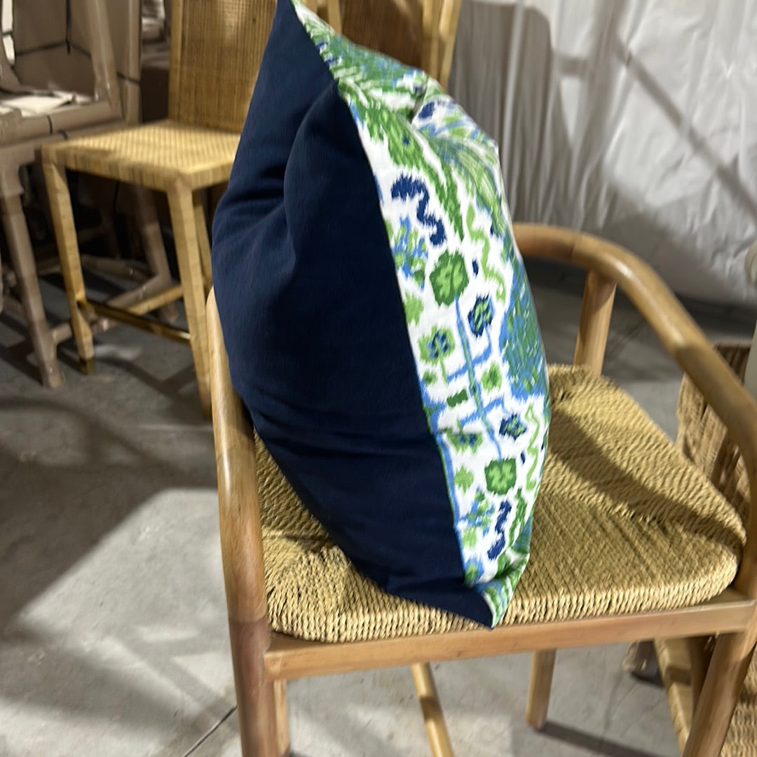 Green and Blue Ikat pillow cases with blue velvet back