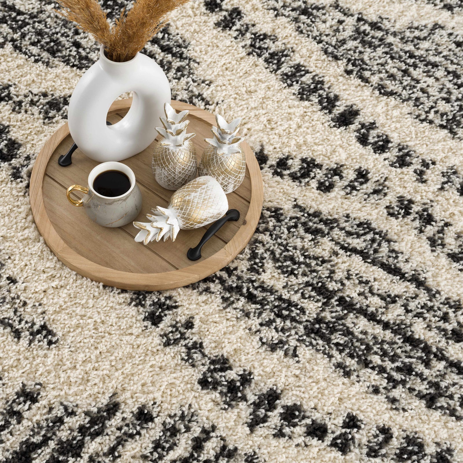 Alfombra de pelo largo bereber con diseño de anzuelo
