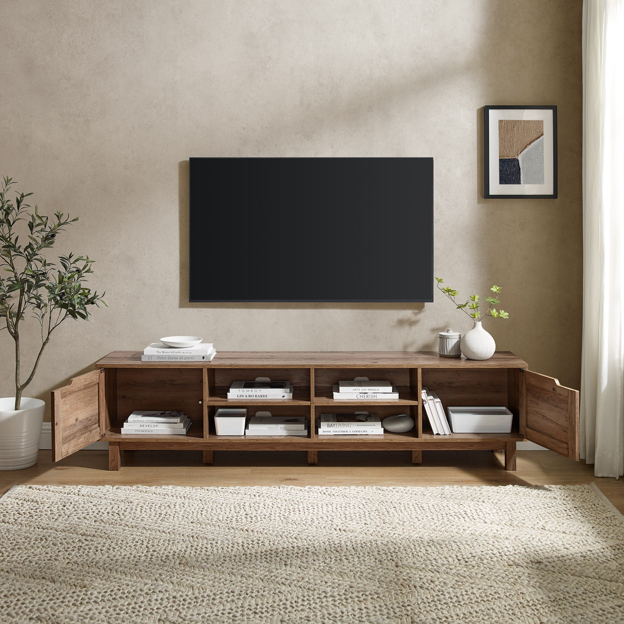 Mueble de TV rústico de 70" con puerta de granero