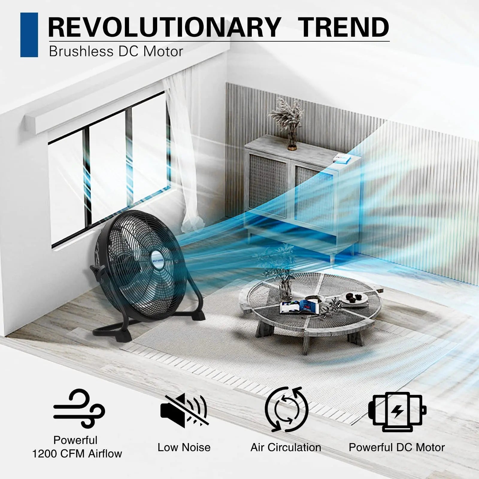 Ventilador de piso exterior recargable BILT HARD de 12