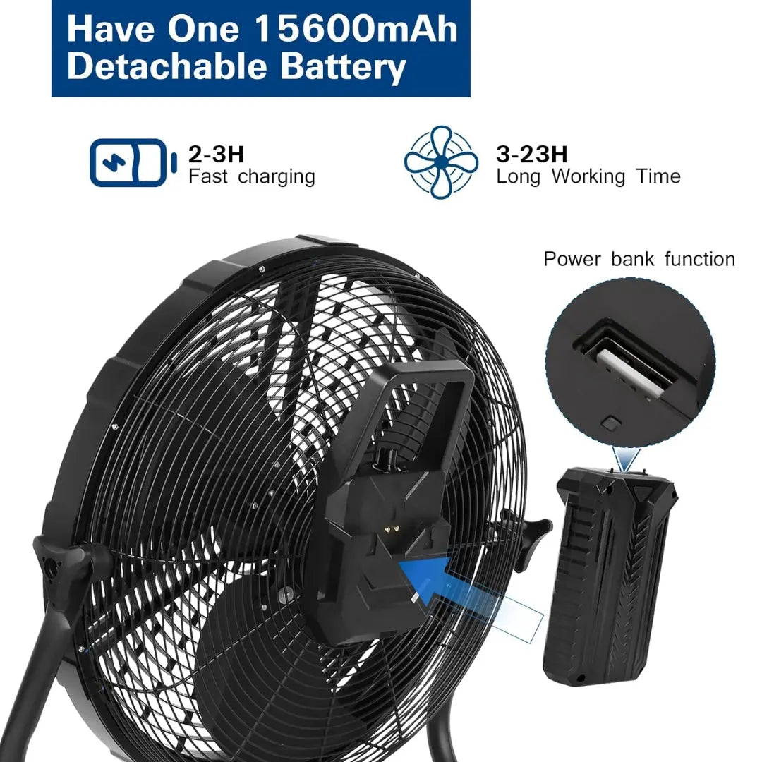 Ventilador nebulizador exterior BILT HARD de 16": Funciona con batería extraíble de 15600 mAh y función nebulizadora. 