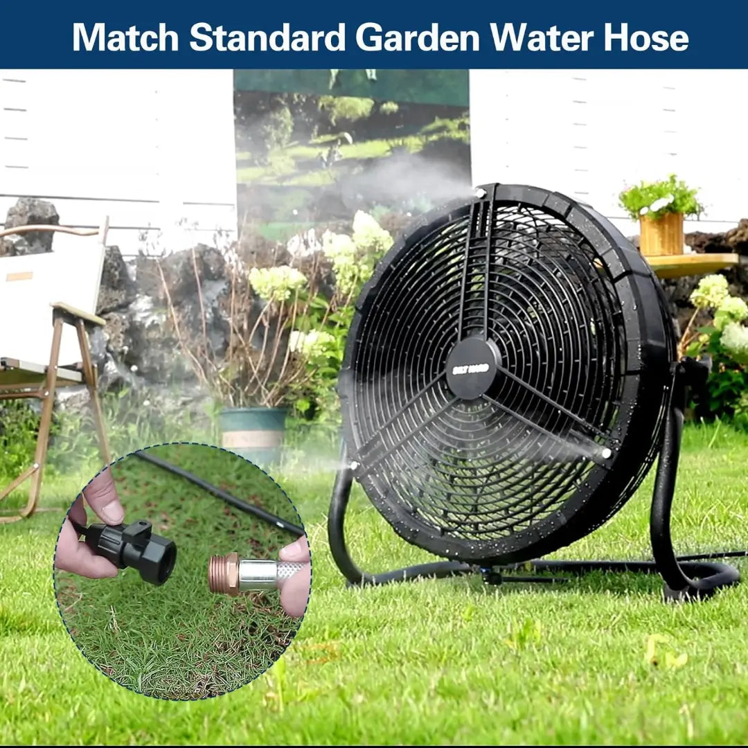 Ventilador nebulizador exterior BILT HARD de 16": Funciona con batería extraíble de 15600 mAh y función nebulizadora. 