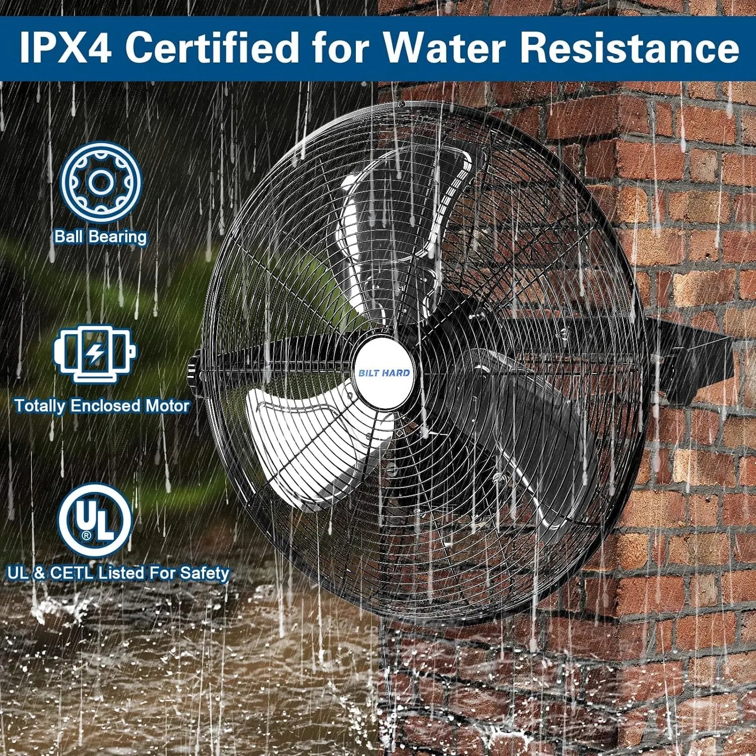 Ventilador de pared exterior BILT HARD de 18" y 4300 CFM: Ventilador industrial de alta velocidad, resistente al agua y de 3 velocidades, homologado por UL. 