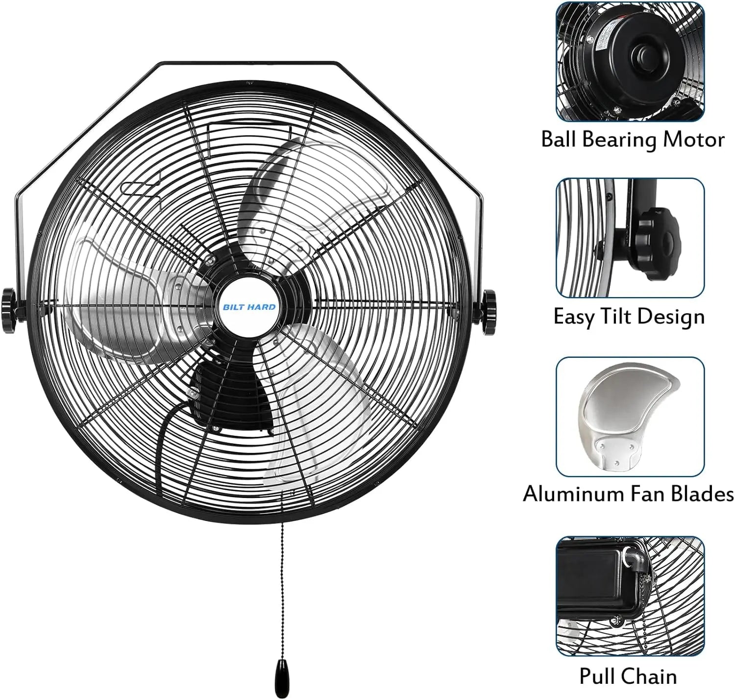 Ventilador de pared exterior BILT HARD de 18" y 4300 CFM: Ventilador industrial de alta velocidad, resistente al agua y de 3 velocidades, homologado por UL. 