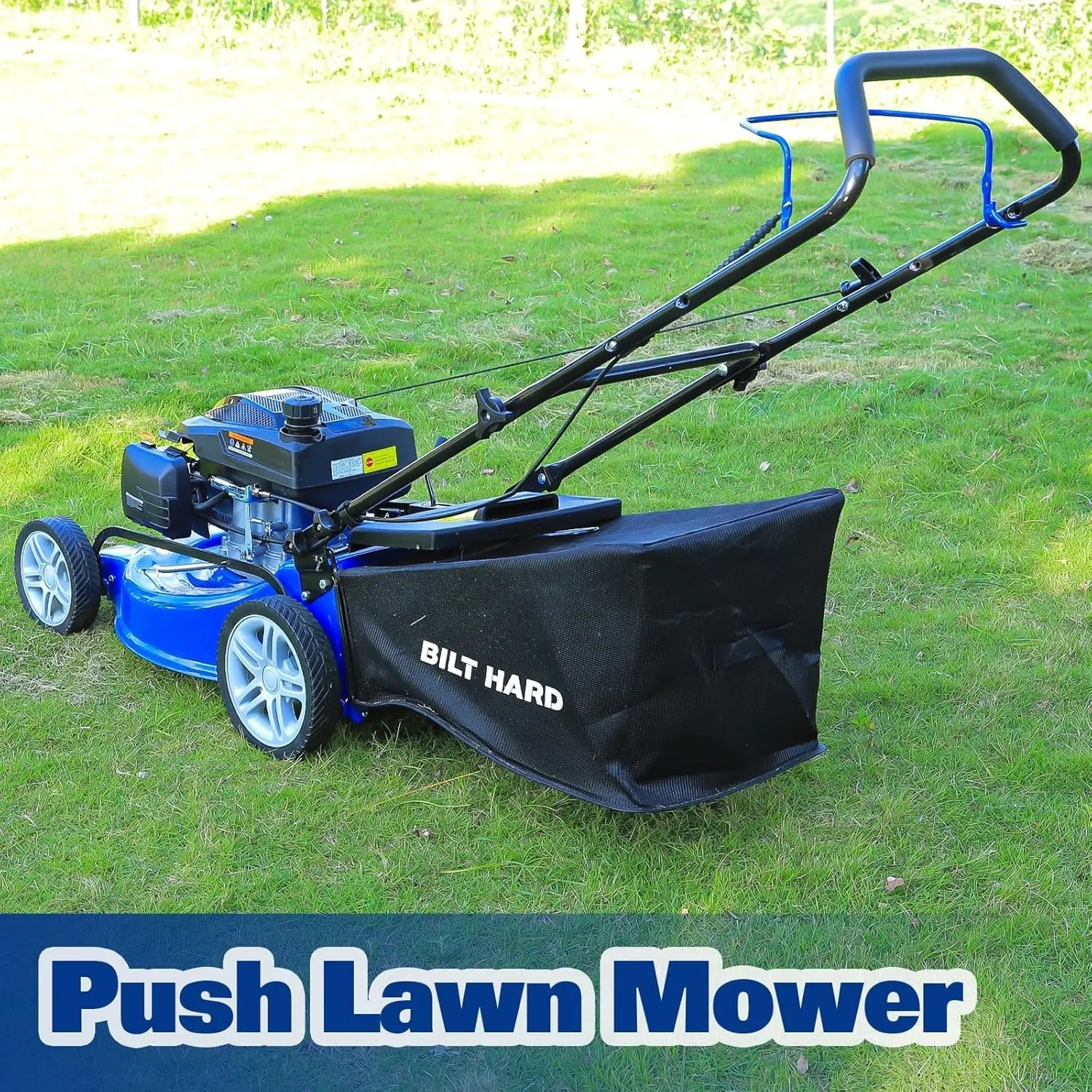 BILT HARD 21-Inch Push Lawn Mower, 201cc 4-Cycle Engine, 3-in-1 Bagging, Mulching, and Side Discharge