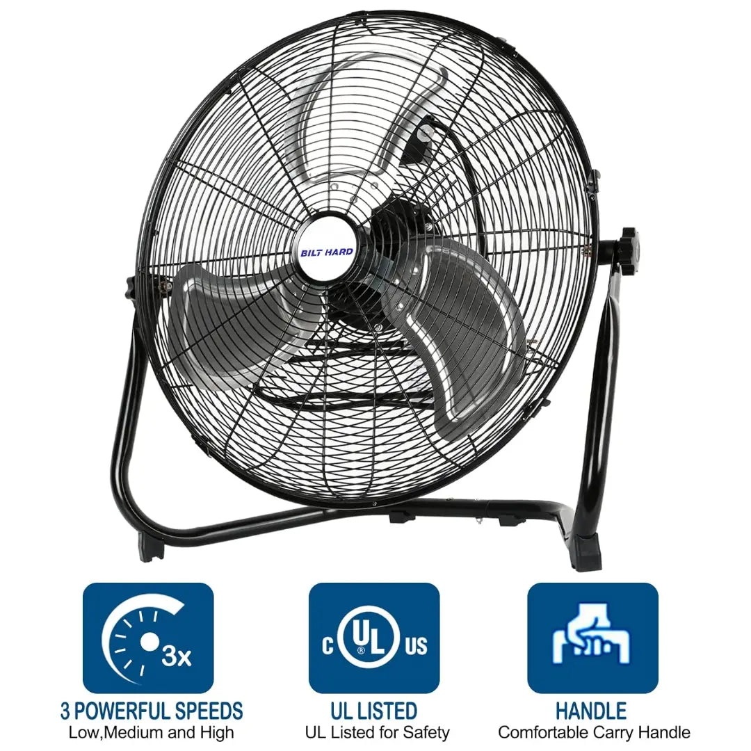 Ventilador de piso BILT HARD de 20" de alta velocidad: Metal resistente, 4600 CFM, ventilador industrial de 3 velocidades con montaje en pared 