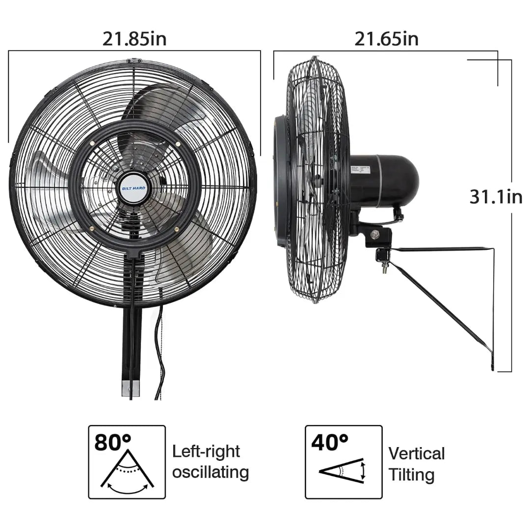 Ventilador de pared exterior BILT HARD de 20" con nebulizador: 3 velocidades, oscilación de 80°, resistente al agua, de alta resistencia y homologado por UL. 