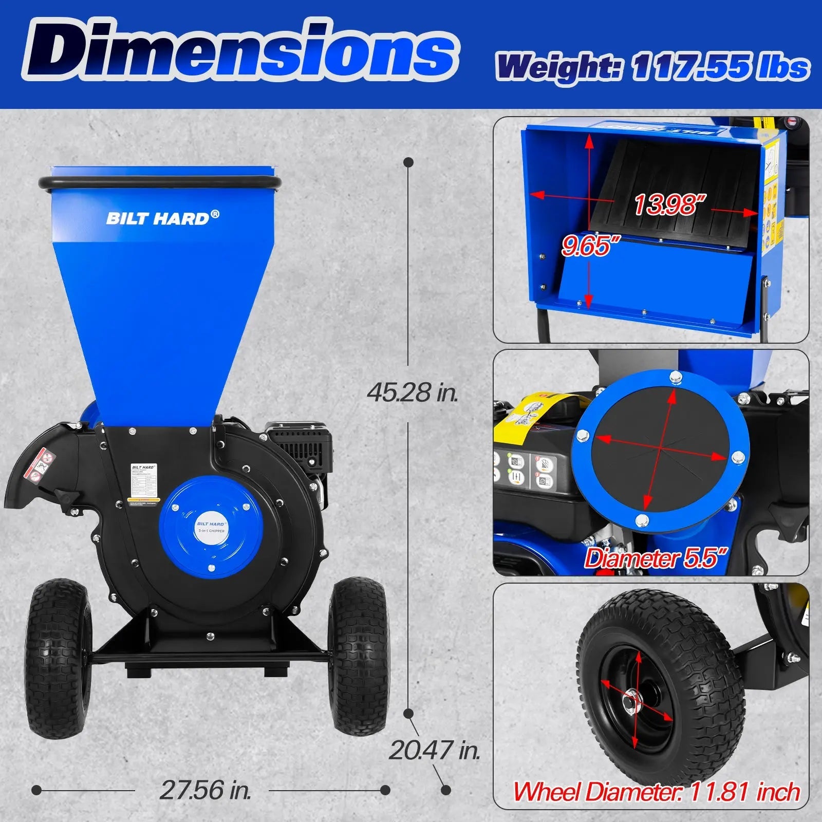 Trituradora de madera a gasolina BILT HARD de 224 cc y 7,5 hp