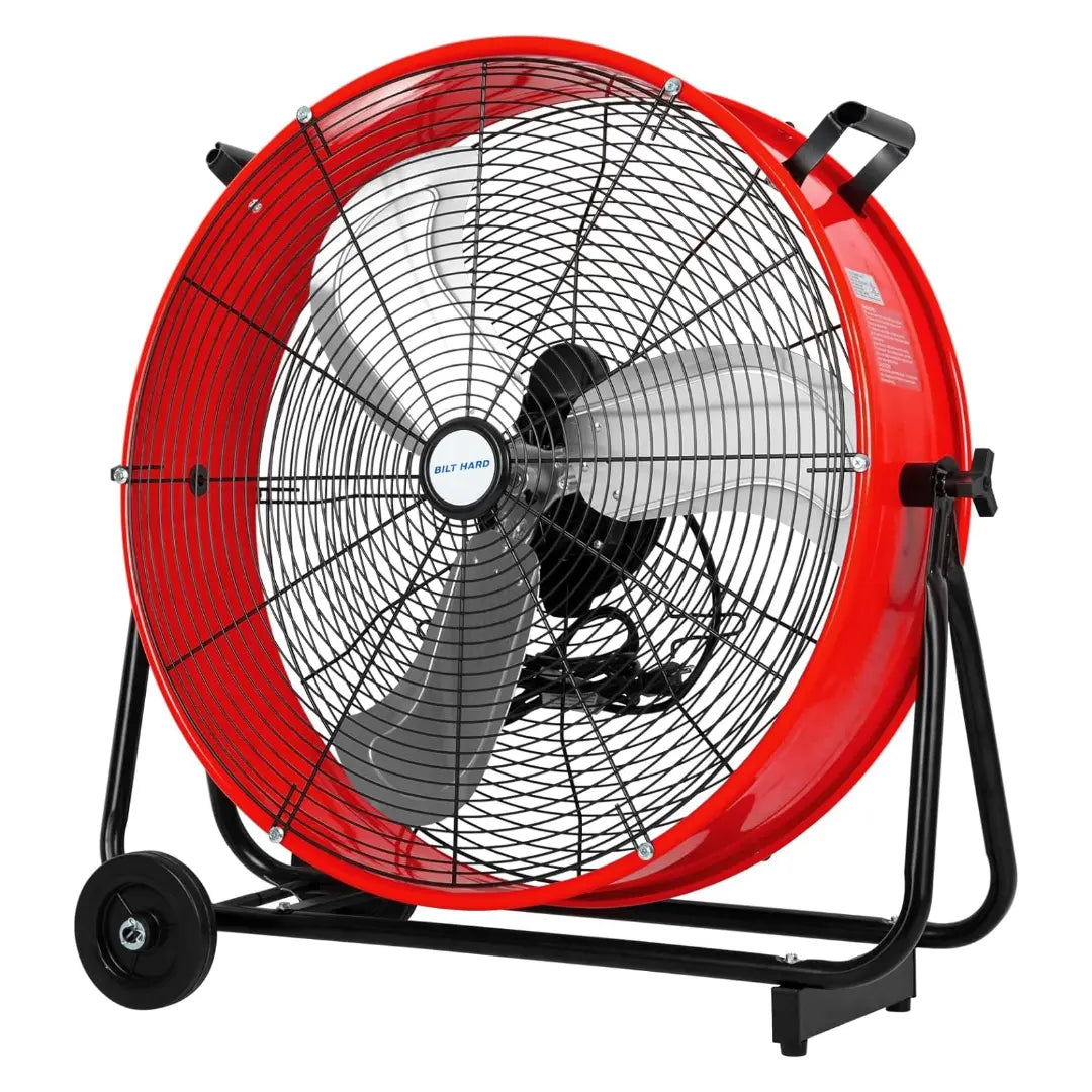 Ventilador de tambor de alta velocidad BILT HARD de 24" y 8100 CFM: Ventilador metálico de 3 velocidades para trabajo pesado, homologado por UL 