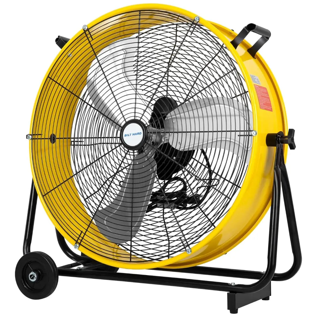 Ventilador de tambor de alta velocidad BILT HARD de 24" y 8100 CFM: Ventilador de taller de metal de 3 velocidades y alta resistencia, homologado por UL 